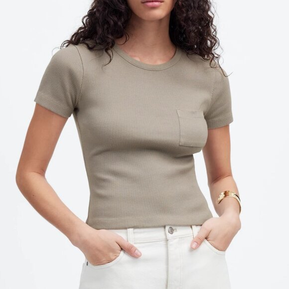 Madewell Garment-Dyed Ribbed Crewneck Pocket Tee Size Large - Picture 1 of 10